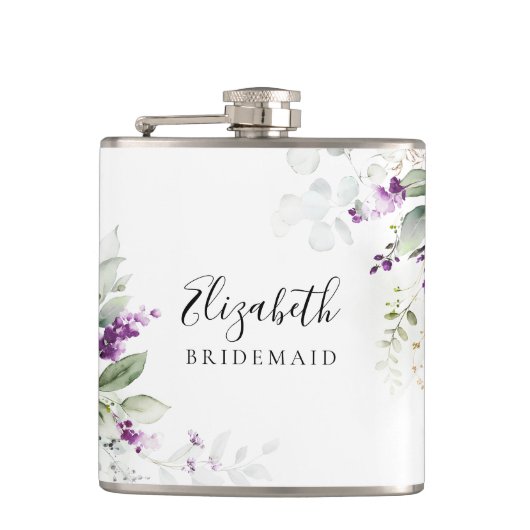 Lila Grünfläche Lavendel Floral Flask Flachmann (Vorderseite)