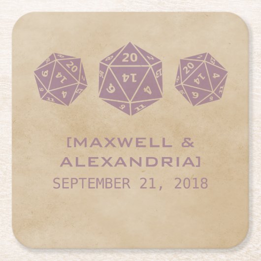 Lila Grunge D20 Würfel Gamer Paper-Untersetzer Rechteckiger Pappuntersetzer (Vorderseite)