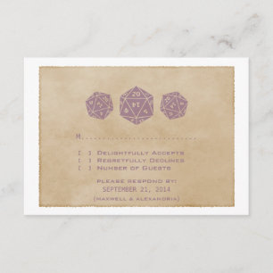 Lila Grunge D20 Würfel Gamer Response Card RSVP Karte