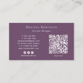 Lila Grunge & Weiß Eindeutiger Abstrakter QR-Code Visitenkarte (Rückseite)