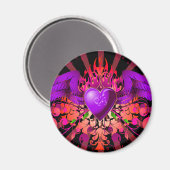 Lila Grunge Winged Heart Design Magnet (Vorderseite/Rückseite)