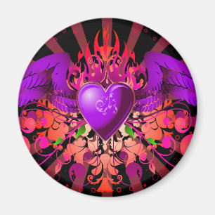 Lila Grunge Winged Heart Design Magnet