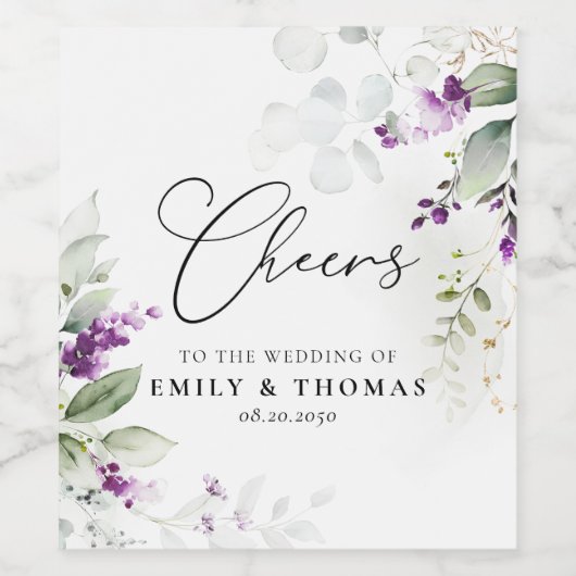 Lila Grünpflanze Lavendel Wedding Wine Label Weinetikett (Einzelnes Label)