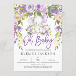 Lila Grünpflanzen niedliche Elefantendusche oh Bab Einladung