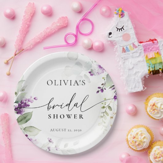 Lila Grünpflanzenlavender Brautparty Papierplatte Pappteller (Party)