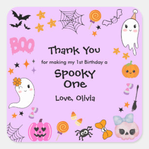 Lila Gruseliger Eins Süßer Halloween 1. Geburtstag Quadratischer Aufkleber