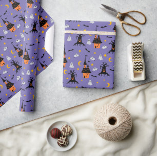 Lila Gruseliges Spukhaus Halloween Geschenkpapier