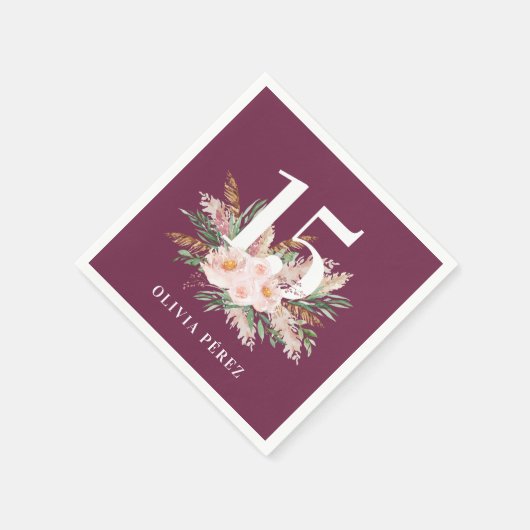 Lila gürmische Pampelgras, modern Geburtstag Serviette (Ecke)