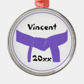 Lila Gürtel für Kampfkunst Silbernes Ornament (Vorne)