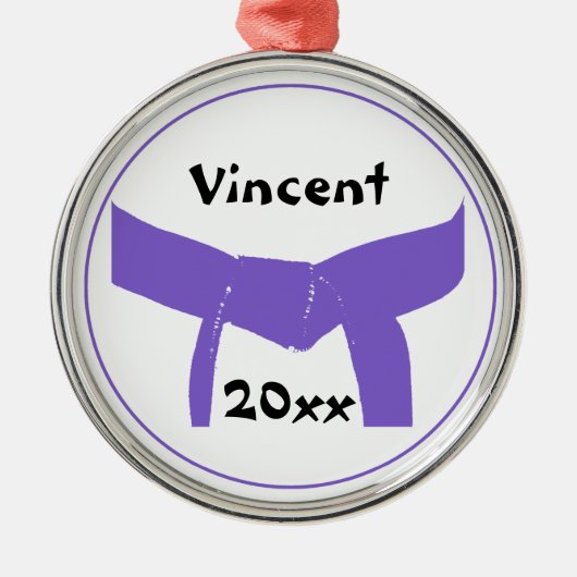 Lila Gürtel für Kampfkunst Silbernes Ornament (Vorne)