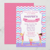 Lila Gymnastik Gymnastik Geburtstag Einladungen (Vorne/Hinten)