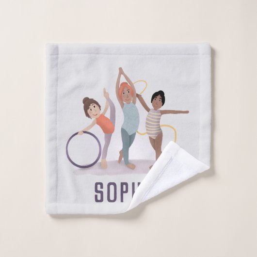 Lila Gymnastik Muster Monogram Kids Badhandtuch Set (Waschlappen)