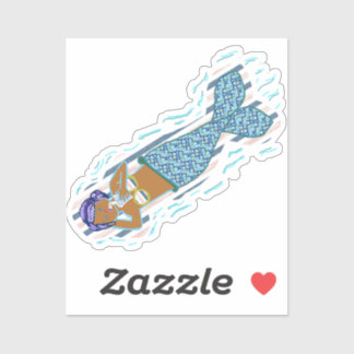 Lila Haar, Blue Schwanz Meerjungfrau Trinken Aufkleber