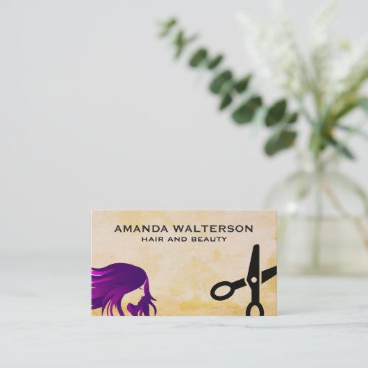 Lila Haar | Schere Terminkarte (Stehend Vorderseite)