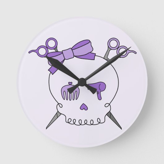 Lila Haar-zusätzlicher Schädel - Scissor gekreuzte Runde Wanduhr (Vorderseite)