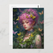 Lila Haare und Butterflys Frauen Postkarte (Vorne/Hinten)