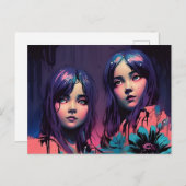 Lila haarige Mädchen in rosa gekleidet Postkarte (Vorne/Hinten)