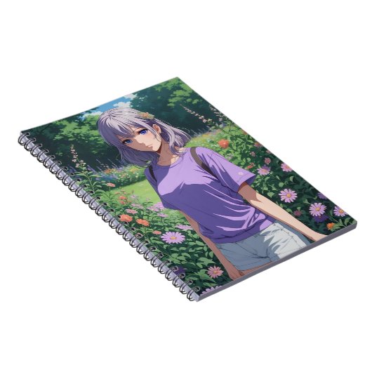 Lila-haariges Cutesy Anime Girl Notizblock (Rechte Seite)