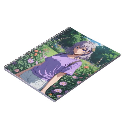 Lila-haariges Cutesy Anime Girl Notizblock (Linke Seite)