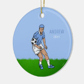 Lila Hair Boy Soccer Player Jahr des Kid-Namens Keramik Ornament (Links)