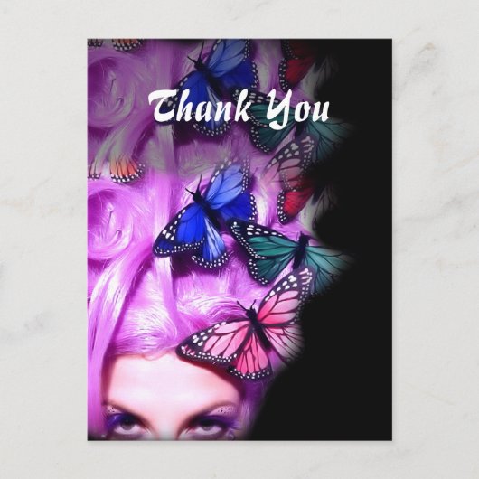 Lila Hair Butterfly Lady Danke Postcards Postkarte (Vorderseite)