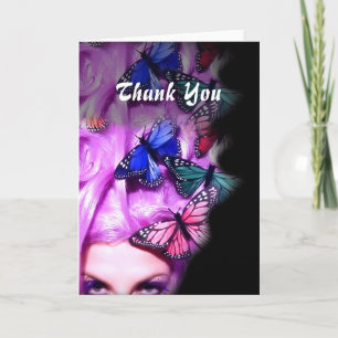 Lila Hair Butterfly Lady individuell anpassbare Ka Dankeskarte
