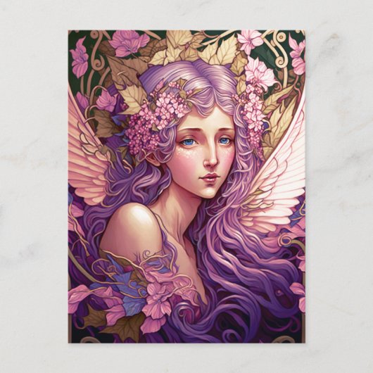 Lila Hair Fairy Angel Fantasy Kunst, Dichtung und Postkarte (Vorderseite)