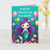 Lila Hair Mermaid Geburtstag personalisieren Karte (Gelbe Blume)