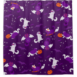 lila Halbwal-Katzen Mummy Vampire Fledermaus Hexe Duschvorhang