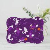 lila Halbwal-Katzen Mummy Vampire Fledermaus Hexe Einladung (Stehend Vorderseite)