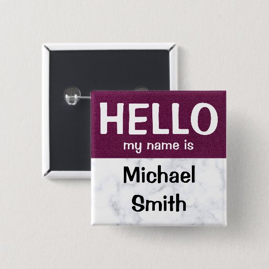 Lila hallo mein Name ist benutzerdefinierte Button (Vorne & Hinten)