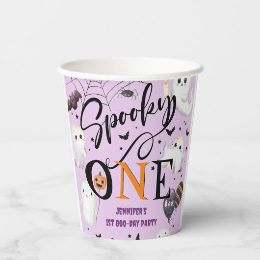 Lila Halloween 1. Geburtstag Pappbecher (Rückseite)