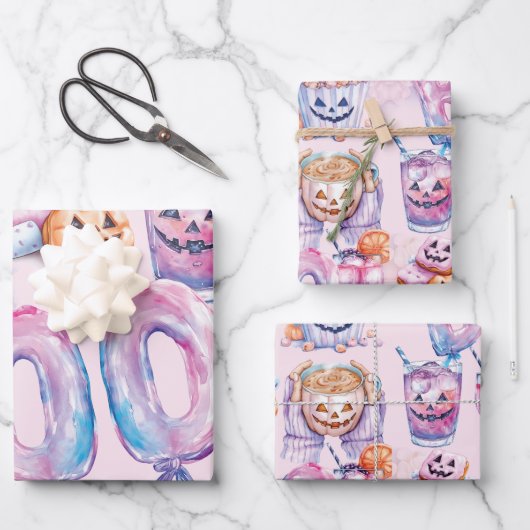 Lila Halloween-Aquarell Geschenkpapier Set (Vorderseite)