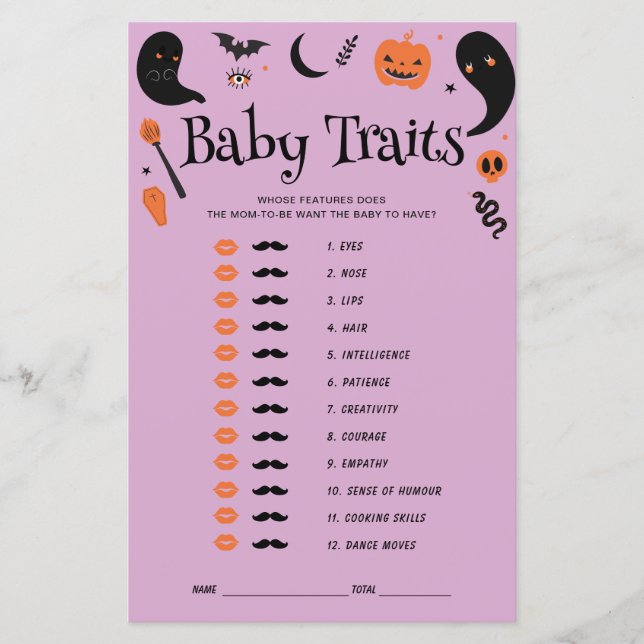 Lila Halloween Baby Shower Baby Tracks Game (Vorderseite)