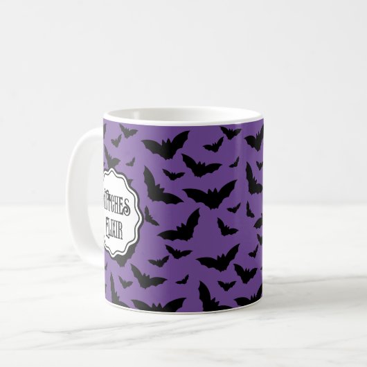 Lila Halloween-Black Bats Kaffeetasse (Vorderseite Links)