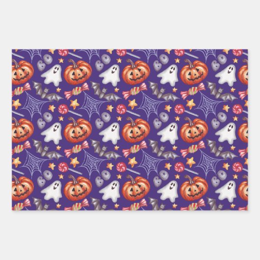 Lila Halloween-Collage Geschenkpapier Set (Vorderseite)