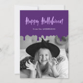 Lila Halloween-Fotokarte zum Drippen des Blutes (Vorderseite)
