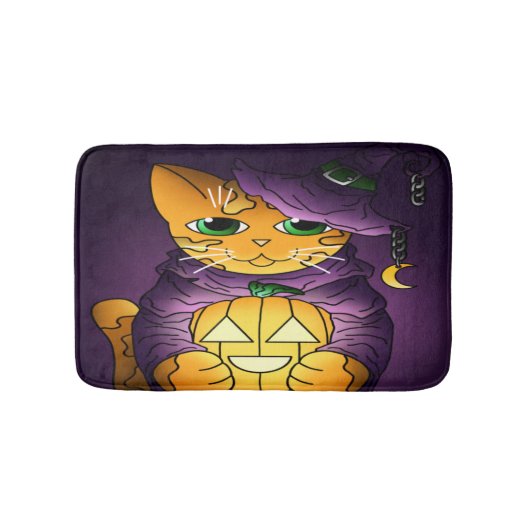 Lila Halloween Hexenkatze Badematte (Vorderseite)