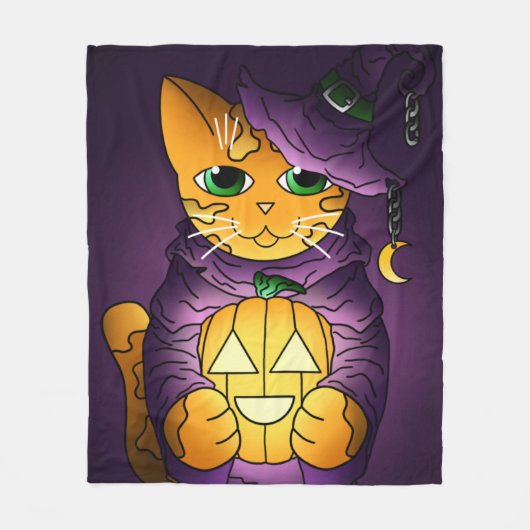 Lila Halloween Hexenkatze Fleece Blanket (Vorderseite)