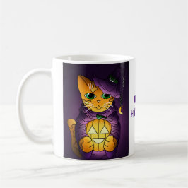Lila Halloween Hexenkatze Kaffeetasse