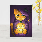 Lila Halloween Hexenkatze Karte (Gelbe Blume)