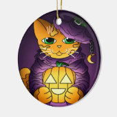 Lila Halloween Hexenkatze Keramik Ornament (Links)