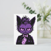 Lila Halloween-Katze Postkarte (Stehend Vorderseite)