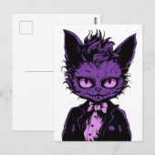 Lila Halloween-Katze Postkarte (Vorne/Hinten)