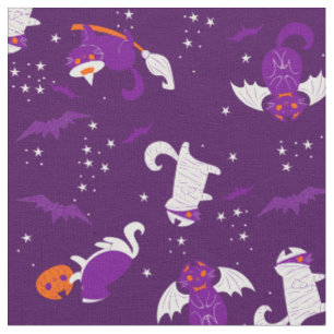 lila Halloween-Katzen Mumie Vampirfledermaus Hexe Stoff