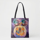 Lila Halloween-Kürbis und Rose Tasche (Vorderseite)