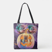 Lila Halloween-Kürbis und Rose Tasche (Rückseite)