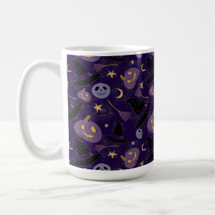 LILA HALLOWEEN KÜRBISSE HEXENHÜTE BESEN KAFFEETASSE