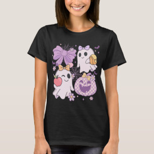 Lila Halloween-Lehrer-Geist-Apfel-Kürbis T-Shirt