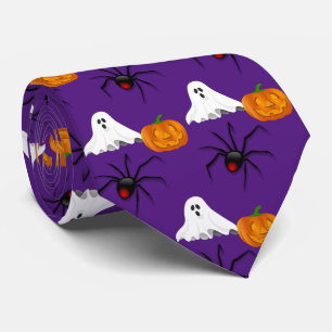 Lila Halloween-Muster Geist Spinne Kürbis Krawatte